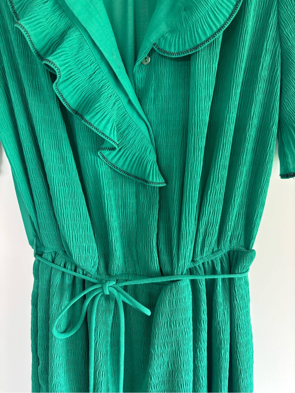 Green Ruffle-Front Women's Dress - Picture 4 of 5